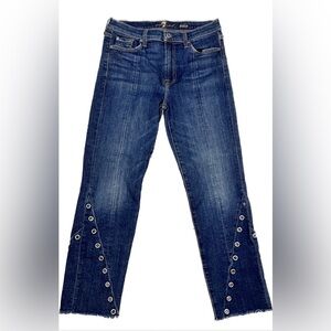 7 For All Mankind  Distressed Edie Frayed Grommet Trim Distressed Jeans Size 28